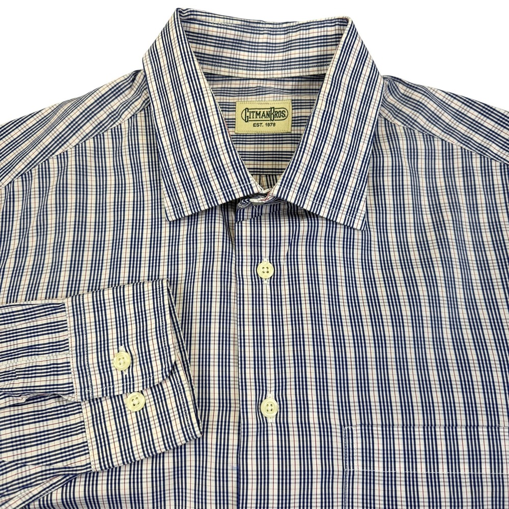 Gitman Bros Shirt Mens Large‎ Blue Plaid Long Sleeve 100% Cotton Made In USA